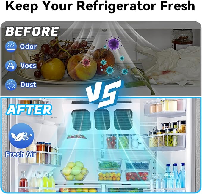 6 Pack Refrigerator Air Filter Replacement, Activated Carbon Strong Adsorption - Image 3