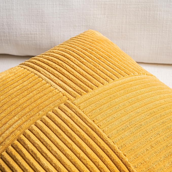 Fancy Homi 2 Packs Gold Yellow Lumbar Decorative Throw Pillow Covers 16x32 Inch for Couch Bed Sofa, Rustic Farmhouse Boho Spring Home Decor, Soft Striped Corduroy Rectangle Accent Cushion Case 40x80cm