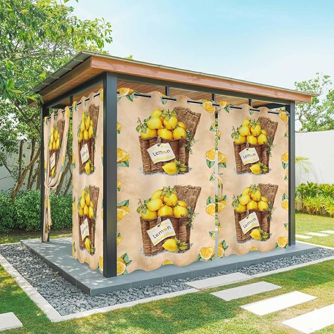 Lemon Outdoor Curtains for Patio Lemons in Baskets Summer Tropical Plant Brown by Unknown