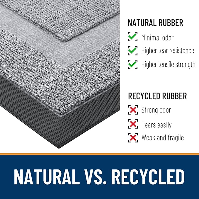 OLANLY Front Door Mat Indoor Outdoor Entrance, Waterproof All-Season, All-Weather Doormat, Sturdy Natural Rubber, Low Profile, Easy Clean Patio Porch Entryway Mat, 47x32, Silver Gray