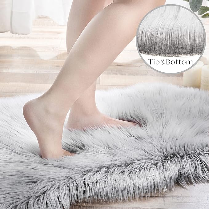 Ashler faux fur rug, Fluffy Shaggy Area Rug Ultra Soft 2 x 2.9 Feet Rectangle Fur Rug Frosted Bottom Gray Fuzzy Rug Machine Washable Shag Rug, Nursery Decor Throw Rugs for Bedroom, Living Room