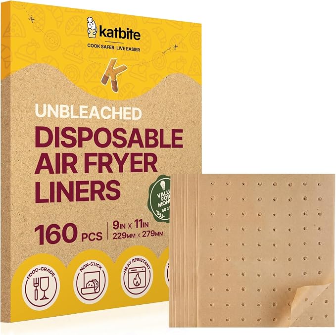 Katbite Air Fryer Parchment Paper Liners 160pcs Airfryer Liners Disposable 9x11 by katbite