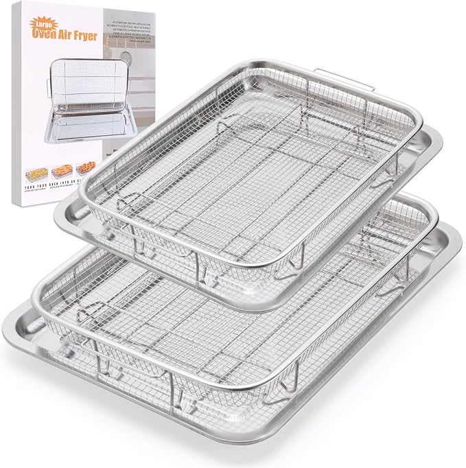 2 Pack Air Fryer Basket for Oven, Large Air Fryer Basket and Tray Stainless by DONGULI