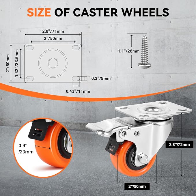 WBD 2" Plate Caster Wheels Set of 8, Heavy Duty Casters - Image 2