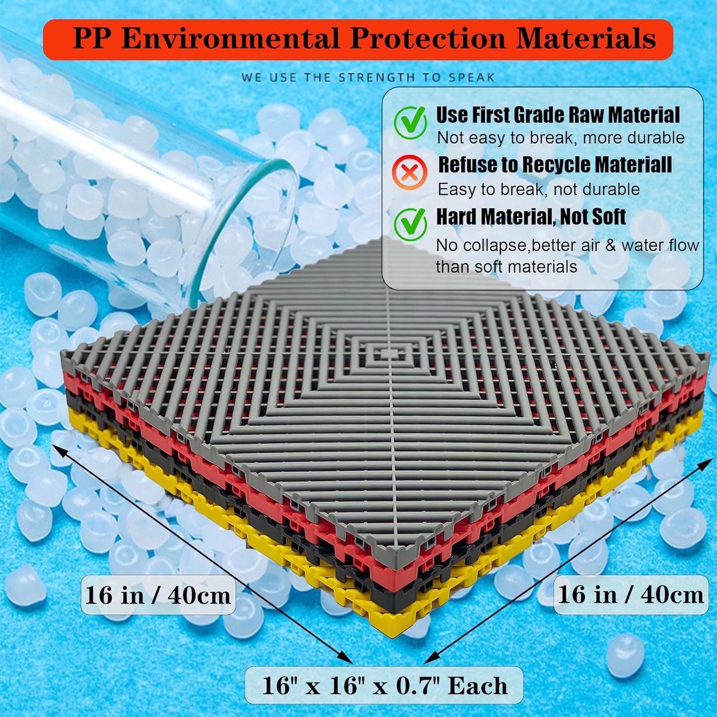 12 Pack 16"x16" Interlocking Garage Floor Tiles - Drainage Mats, Non-Slip, Heavy-Duty, Easy Install for Garage, Car Wash, Basement(Gray)