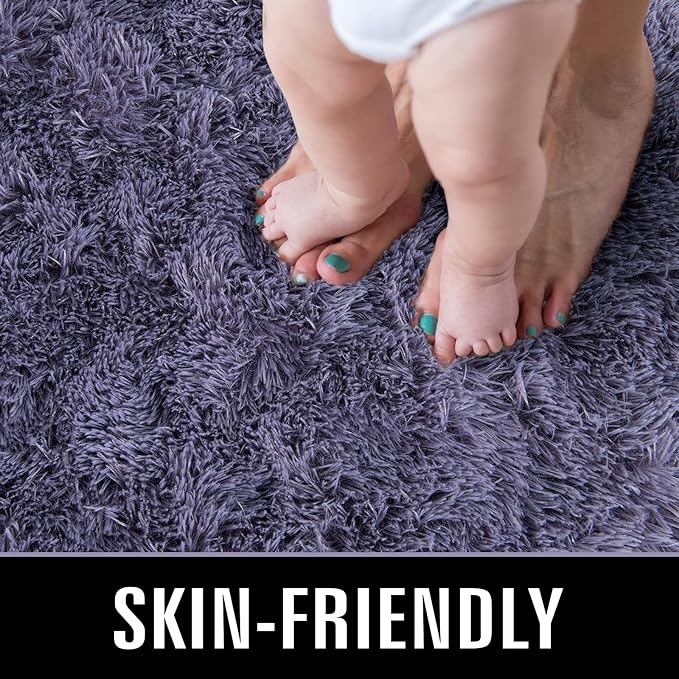 TWINNIS Super Soft Shaggy Rugs Fluffy Carpets 10x14 Feet, Indoor Modern Plush Area Rugs for Living Room Bedroom Kids Room Nursery Home Decor, Upgrade Anti-Skid Fuzzy Rug, Grey Purple