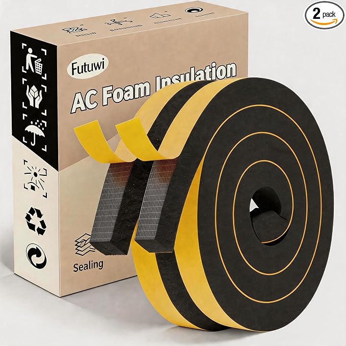 Air Conditioner Foam-2 Rolls, 1 Inch Wide X 1 Inch Thick Total 13 Feet Long by Futuwi