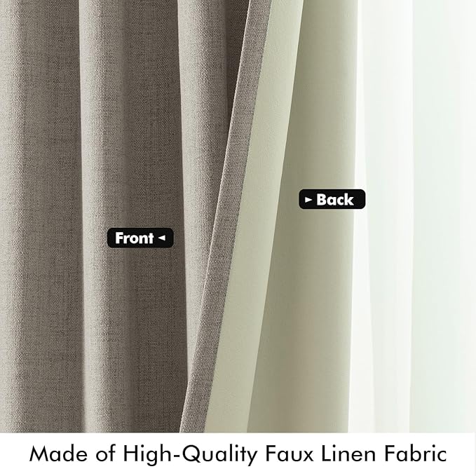 MIULEE 100% Blackout Curtains for Bedroom, Linen Solid Luxury Decor Thermal Insulation Room Darkening Drapes for Living Room Nursery Back Tab Rod Pocket 42 x 84 Inches, 2 Panels,Greige
