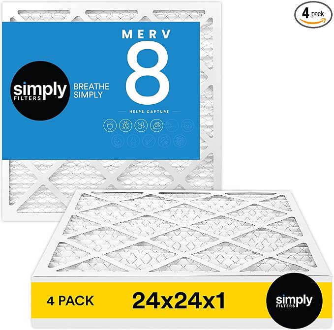 Simply 24x24x1 Air Filter, Merv 8, 4 Pack, by SimplyFilters