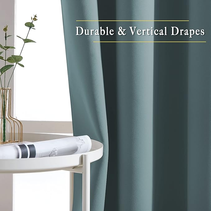 NICETOWN Blackout Greyish Blue Curtains 2 Panels Set - Grommet Room Darkening Thermal Curtains Light Blocking Window Treatments Sound Reducing Drapes for Bedroom/Kids Room, W37 x L63