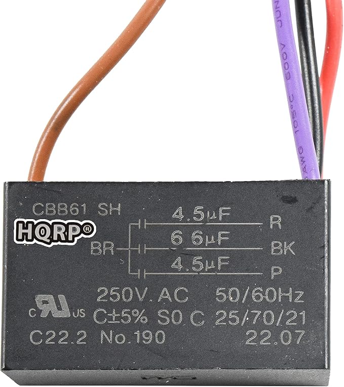 HQRP Ceiling Fan Capacitor CBB61 4.5uf+4.5uf+6.6uf 4-Wire by HQRP