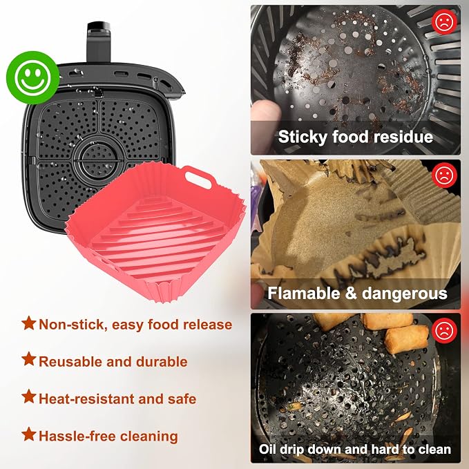 Air Fryer Silicone Liners Square 2 Pack 7.1 Inch Airfryer Liners 4-7 QT - Image 7