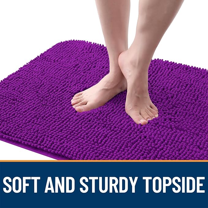 OLANLY Dog Door Mat for Muddy Paws 47x24, Absorbs Moisture and Dirt, Absorbent Non-Slip Washable Doormat, Quick Dry Chenille Mud Mat for Dogs, Entry Indoor Entryway Carpet for Inside Floor, Purple