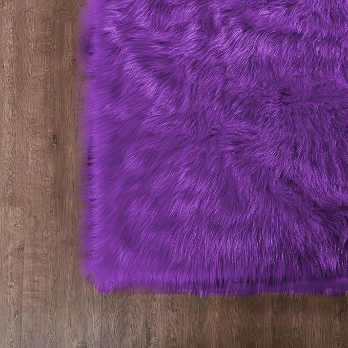 Goolela Fluffy Rug Runners 2x6 Purple Faux Sheepskin Fur Rug Washable Fuzzy Shag Rug for Living Room Bedroom Chair Couch Cover Rectangle