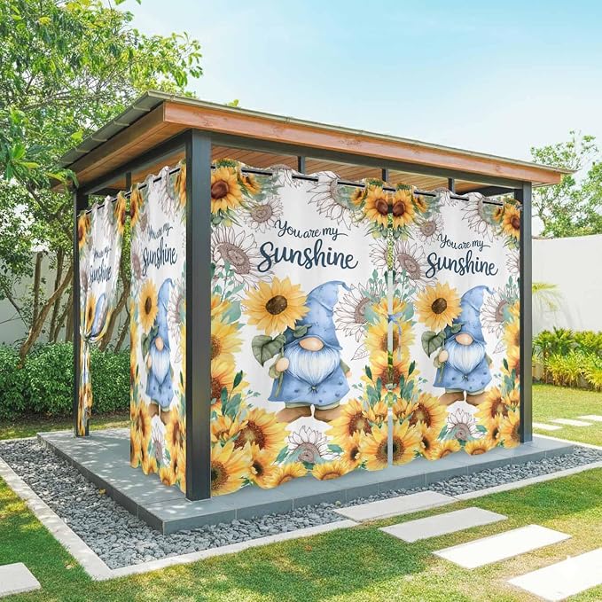 Summer Outdoor Curtains for Patio Sunflowers Gnome Eucalyptus Leaves Waterproof by Unknown