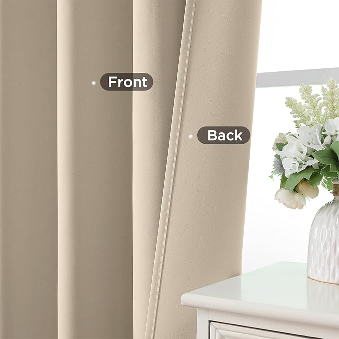 CUCRAF Light Beige Blackout Curtains 45 inch Length 2 Panels Set, Rod Pocket Room Darkening Drapes for Bedroom Living Room, Insulated Thermal Light Blocking Window Curtain (W52 x L45 Inch)