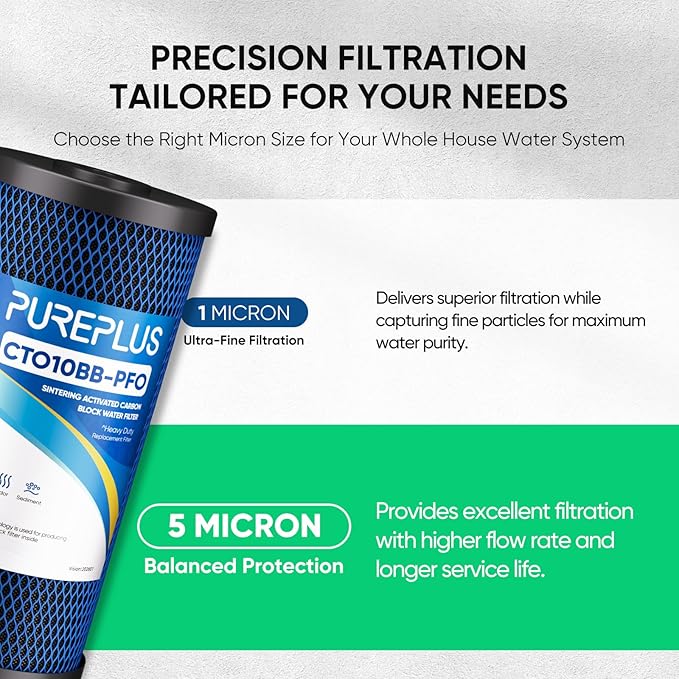 PUREPLUS 5 Micron 10" x 4.5" Whole House PFAS Removal Replacement Water Filter - Image 5