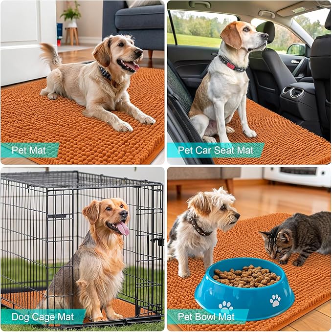 OLANLY Dog Door Mat for Muddy Paws 70x24, Absorbs Moisture and Dirt, Absorbent Non-Slip Washable Doormat, Quick Dry Chenille Mud Mat for Dogs, Entry Indoor Entryway Carpet for Inside Floor, Clay