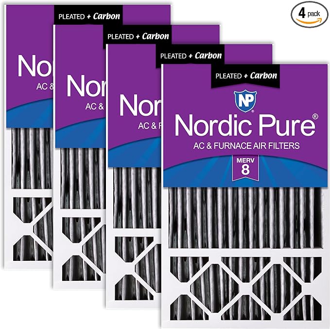 Nordic Pure 16x25x5 Pleated MERV 8 Plus Carbon Air Filters 4 Pack | Actual by NordicPure