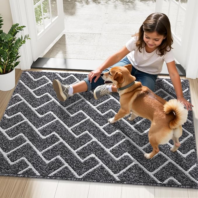 OLANLY Front Door Mat, Non-Slip Rubber Backing, Dirt Resistant and Absorbent, Washable, Easy to Clean Low-Profile Indoor Doormat for Back Door, Entryway, Inside Entrance, 59x35, Black
