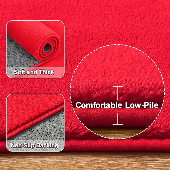 Amearea 5x5 Square Area Rugs for Bedroom Living Room, Modern Red Thickened Memory Foam Rug, Fluffy Indoor Washable Rugs Non Slip Minimalist Carpet for Kids Boys Girls Dorm Nursery Room Decor