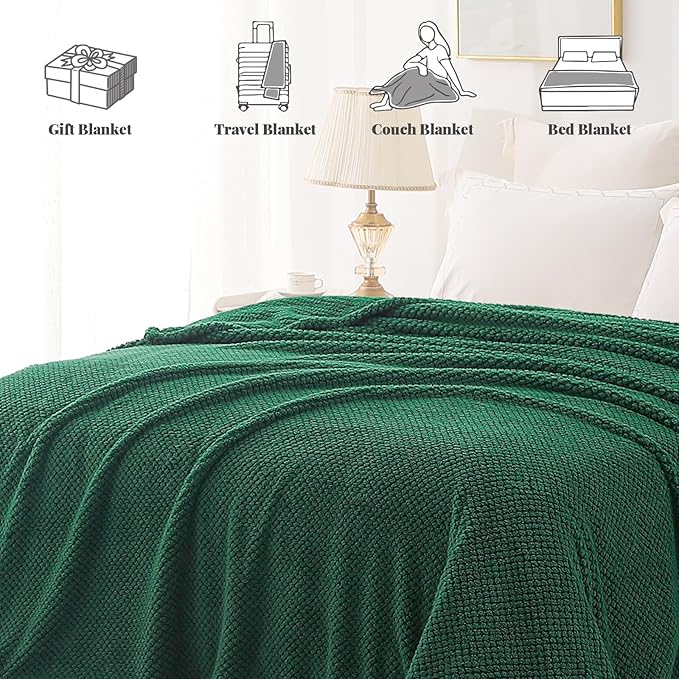 Whale Flotilla Queen Size Fuzzy Fleece Blanket for Bed, 90x90 Inch Fluffy Warm Soft Jacquard Blankets for All Season, Lightweight and Cozy, Deep Green