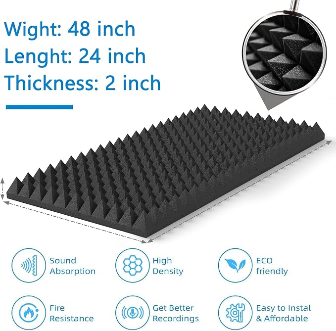 2Pack Sound Proof Foam Panels |48"×24"×2" Quick-Recovery Soundproof Wall Panels - Image 2