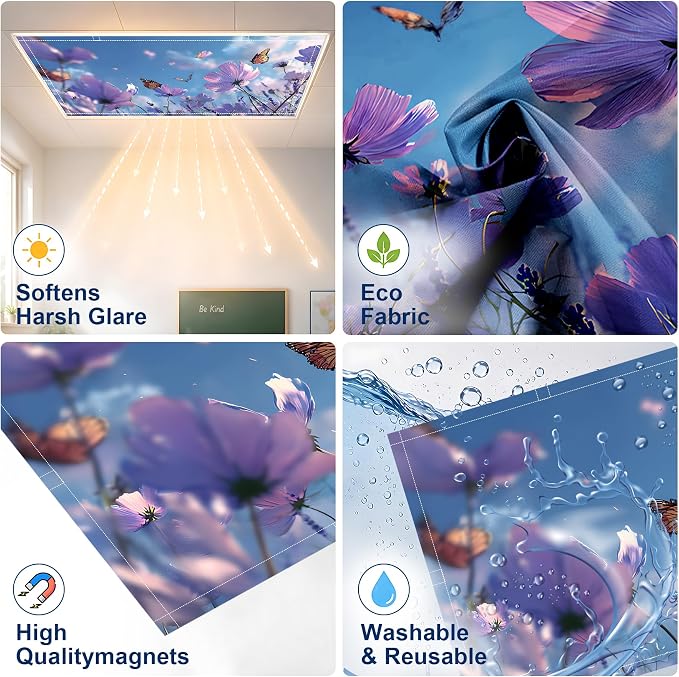 2 Pack Purple Cosmos Butterfly Decorative Ceiling Light Covers, Magnetic 4x2 Ft - Image 3