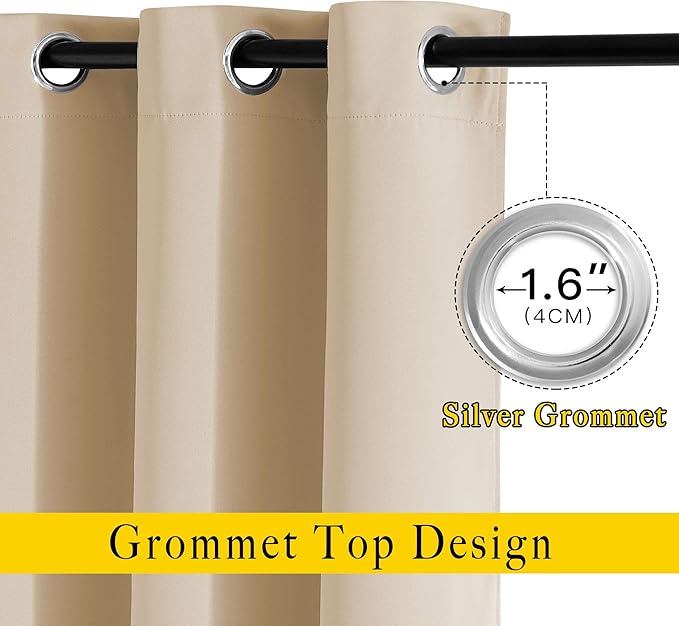 NICETOWN Blackout Farmhouse Curtains - Thermal Insulated Solid Grommet Vertical Drapes Room Darkening Window Treatments for Bedroom (Biscotti Beige, Set of 2, 37 by 84 Inch)