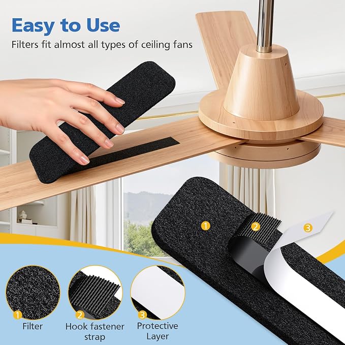 20 Pack Ceiling Fan Filters for Blades, Activated Coconut Shell Carbon Fan - Image 5