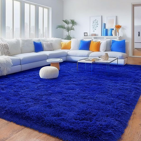 Rugs for Living Room 9x12, Soft Shaggy Modern Shag Area Rug for Bedroom, Upgrade Non-Slip Plush Fluffy Carpet for Kids Boys Girls Room Home Decor Aesthetic, Royal Blue