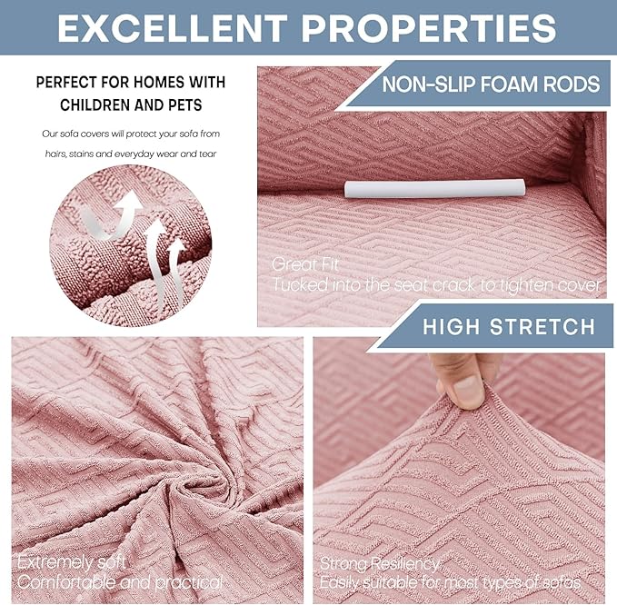 ZNSAYOTX 1 Piece Jacquard Couch Covers for 3 Cushion Couch Living Room High Stretch Sofa Cover Pets Dogs Friendly Anti Slip Thickened Slipcovers Furniture Protector (Large,New Pattern,Rose)