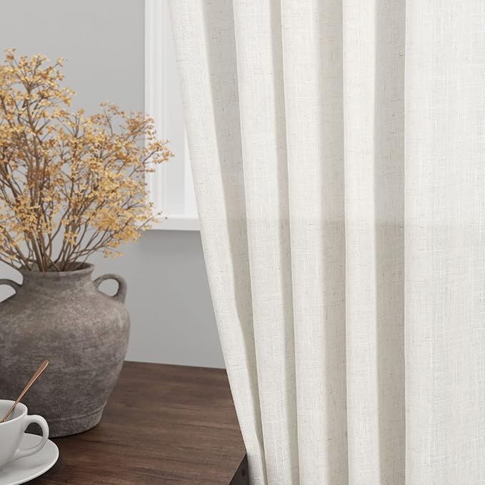 Cream Linen Curtains 139 Inches Long for Living Room Extra Long Back Tab Curtains Neutral Farmhouse Light Filtering Semi Sheer Linen Drapes Ceiling to Floor for Large Window 2 Panels Set 52x139