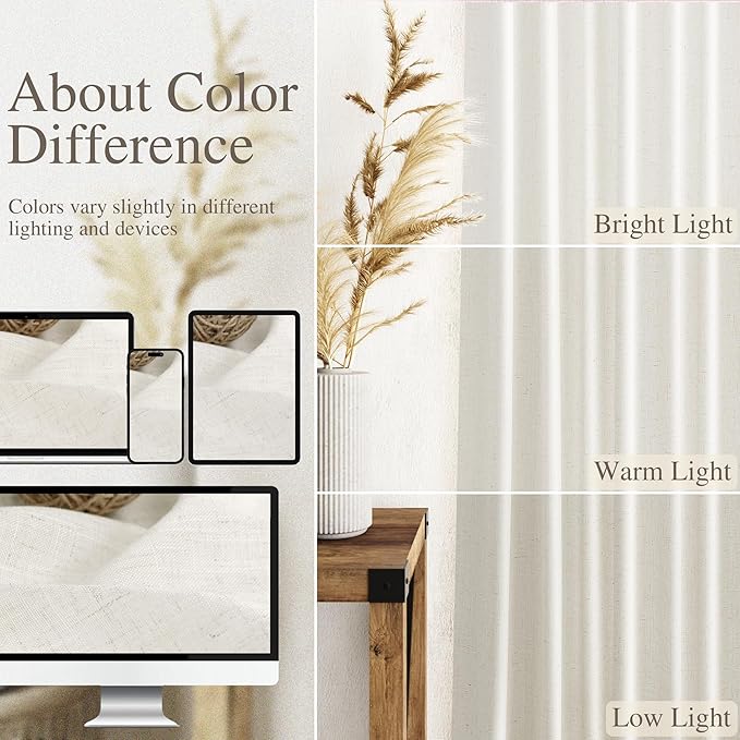 Nanspring Extra Long Curtains 2 Panels 122 Inches Long for Dinning Room Cream Back Tab Rod Pocket Light Filtering Semi Sheer Drapes Cotton Linen Textured Window Curtain for Bedroom 52x122