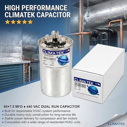 ClimaTek 60 + 7.5 MFD 370/440 Volt Dual Run Capacitor CAP99-6074R | 60/7.5 | VAC - Image 2