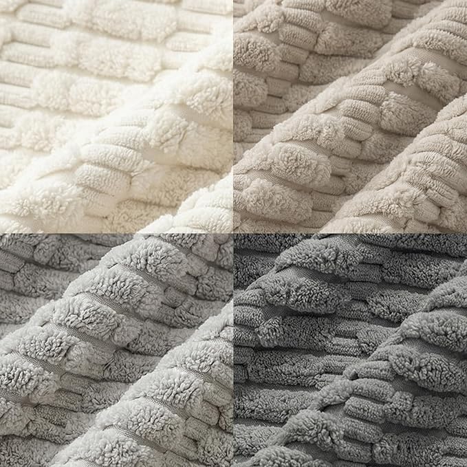 Fancy Homi Set of 4 Grey and White Boho Decorative Throw Pillow Covers 22x22 Inch for Couch Bed Sofa, Aesthetic Modern Bohemian Room Decor, Soft Fuzzy Cozy Corduroy Textured Cushion Case 55x55cm