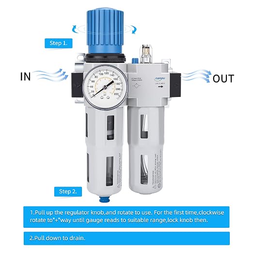 NANPU 1/2" NPT High Pressure Compressed Air Filter Regulator Lubricator Combo - Image 4