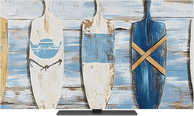 Ocean Nautical Theme Wood Grain Indoor TV Cover, Elastic TV Screen Protector by Unknown