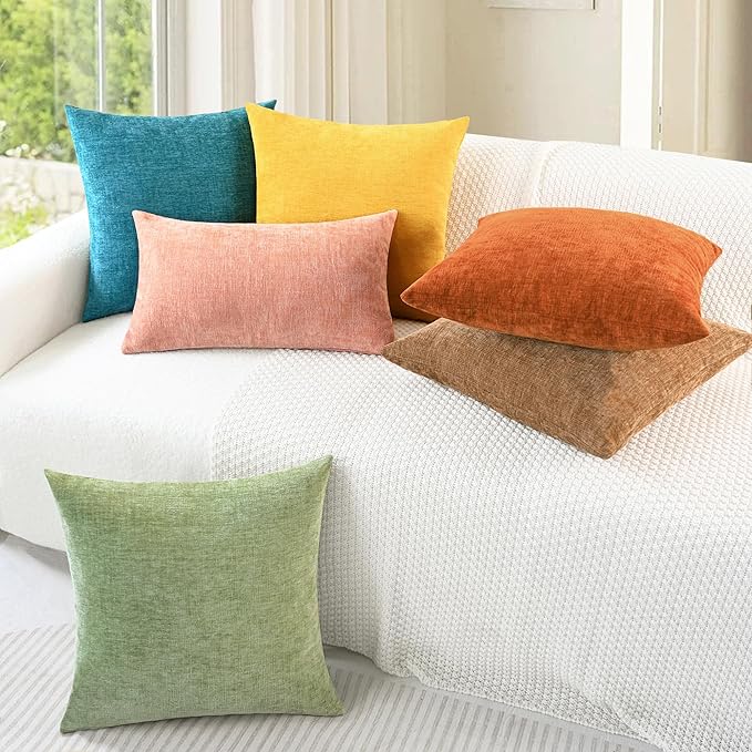 CaliTime Throw Pillow Covers Decorative 26 X 26 Inches Pack of 2 Cozy Chenille Cushion Cases for Couch Sofa Bed Living Room Home Sage Green