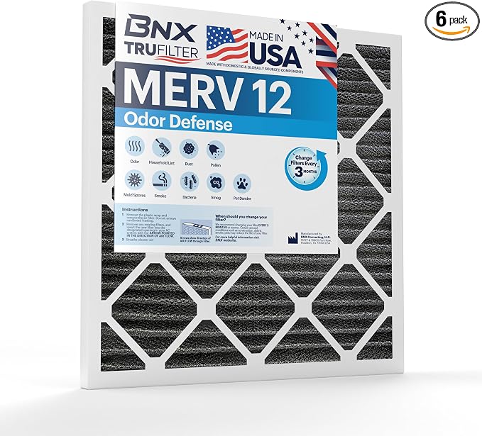 BNX TruFilter 20x24x1 MERV 12 Odor Defense AC Furnace Air Filter by BNX