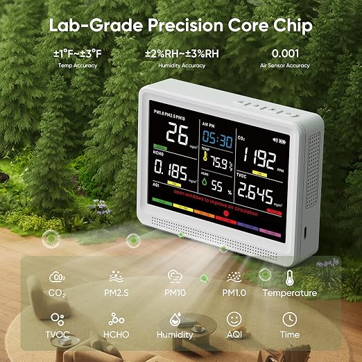 bonoch 16 in 1 Air Quality Monitor Indoor 10h-Battery & 5.5" Display 9 AQI+7 - Image 2