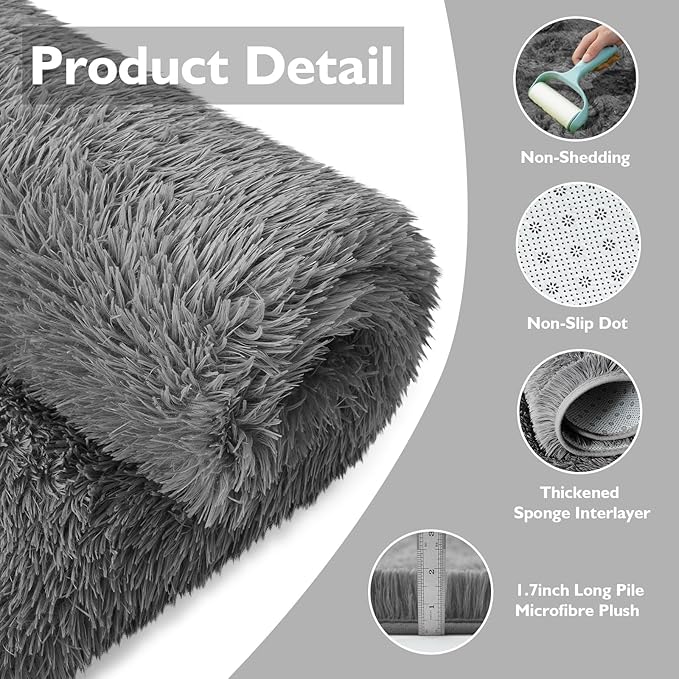 8x10 Fluffy Area Rugs for Living Room,Shag Area Rug for Bedroom,Deep Grey Soft Fuzzy Rug Non-Shedding Indoor Plush Carpet for Kids Bedroom Nursery Home Decor