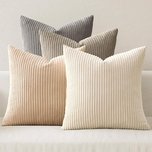 MIULEE Boho Farmhouse Neutral Cream Throw Pillow Covers 20x20 Inch Set of 4 Mordern Nordic Cushion Covers Soft Corduroy Spring Home Decor for Couch Bed Sofa Living Room