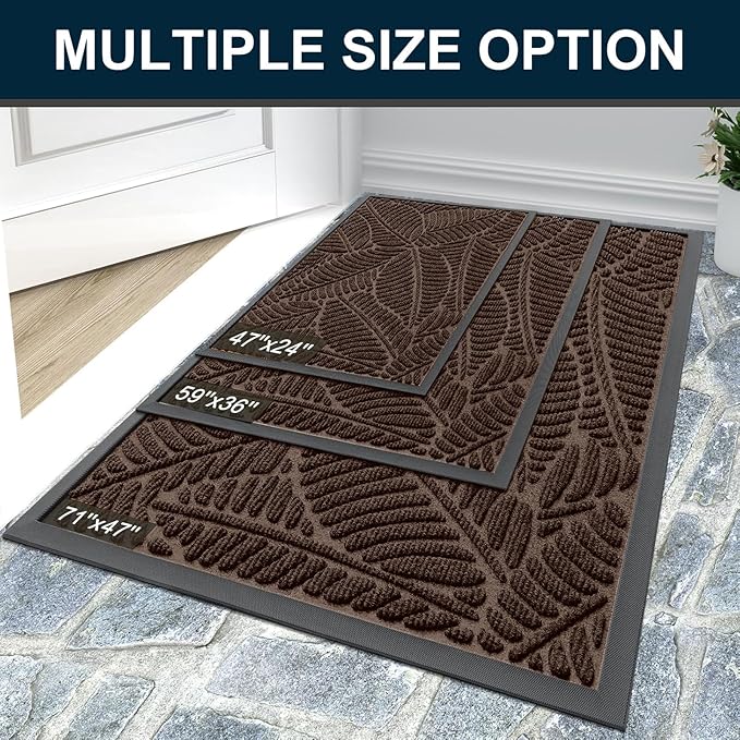 Colorxy Waterproof Doormat, Sturdy Natural Rubber Front Door Mats, Non Slip Low Profile Indoor Outdoor Entrance Mat, Stain Resistant Easy Clean Floor Mat for Patio or Entryway, 71''x47'', Dark Brown