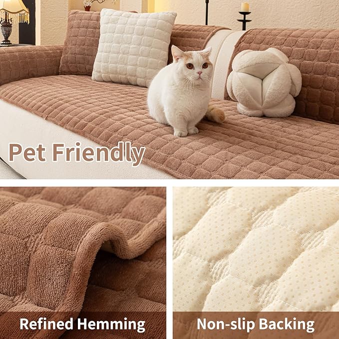 Velvet Couch Covers for Dogs, Dog Sectional Couch Covers, Pet Couchs Cover for 3-4 Seater, Couchs Protector for Dogs, Sectional Sofa Cover for Pet Washable(1PC,Dark Brown,27.6"×82.7")