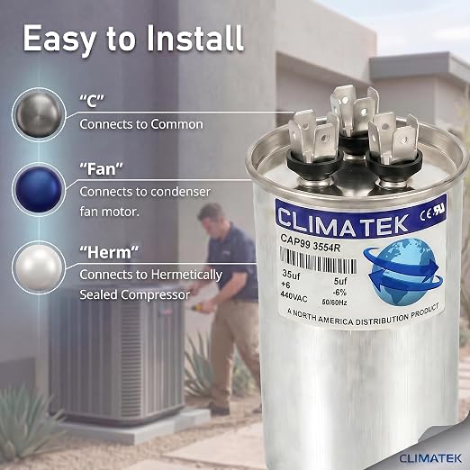 ClimaTek 35+5 MFD uf 370 or 440 Volt Dual Run Capacitor CAP99-3554R | Replaces - Image 3