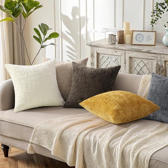decorUhome Oatmeal Chenille Euro Sham Throw Pillow Covers 22x22 Set of 2 Textured Soft Cozy Slubby Couch Pillow Covers Modern Farmhouse Boho Decorative Pillow Cases for Bed Sofa Living Room