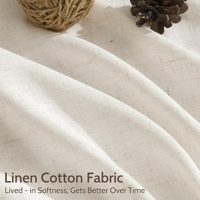 Nanspring Modern Linen Curtains for Living Room 80 Inches Long Light Filtering Semi Sheer Curtain Back Tab Neutral Luxury Modern Farmhouse Decor Linen Blend Drapes for Bedroom 52x80, 2 Panels