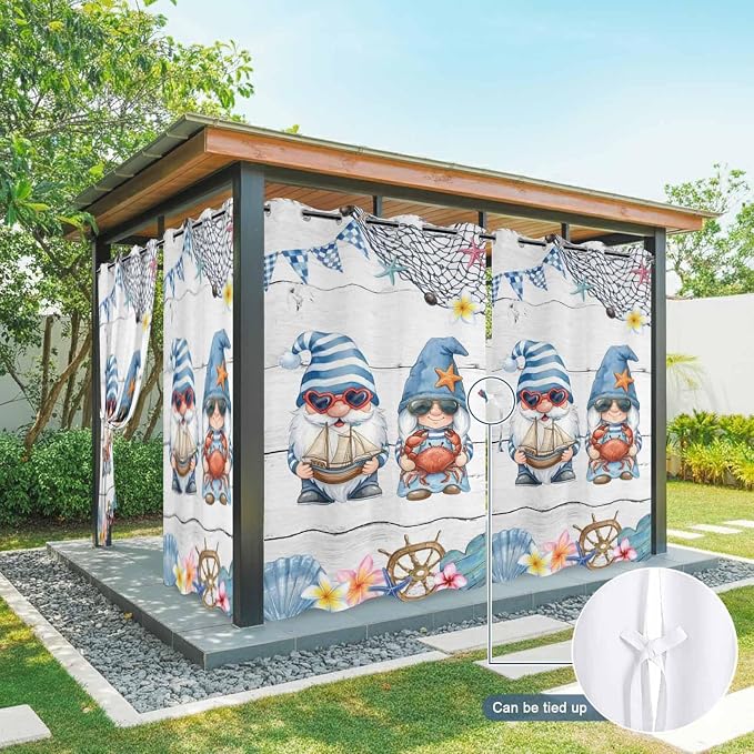 Ocean Gnome Outdoor Curtains for Patio Summer Marine Plumeria Shell Wooden - Image 7