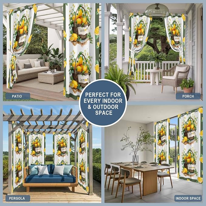 Lemon Outdoor Curtains for Patio Lemons Baskets Summer Tropical Plant - Image 8